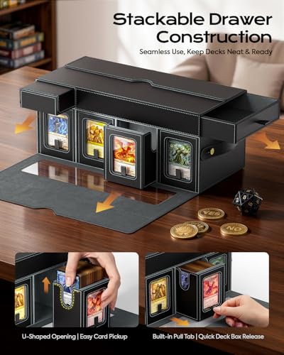MoKo Commander Deck Box for MTG - Black Grey, 8+2 Modular Storage with Handle & Dice Tray