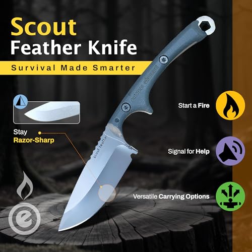 Ambidextrous Scout Feather Fixed Blade Survival Knife with Firestarter, G10 Handle