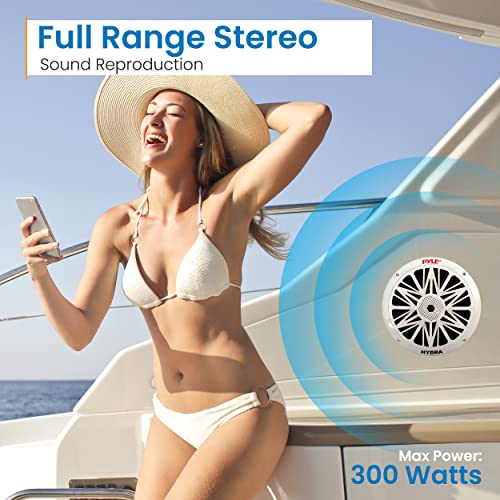 Pyle 8-Inch Marine Waterproof Speakers - 300W Power, Weather Resistant, Dual Cone, White, PLMR82