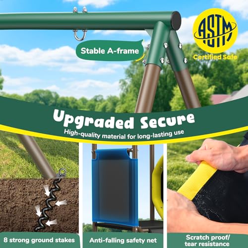 Hapfan Backyard Swing Set with Slide, Crawl Tunnel & Monkey Bars - Green & Brown