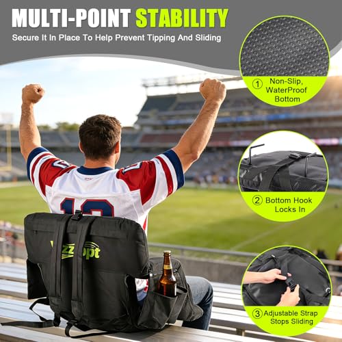 Yazzropt Wide Stadium Seat with Back Support 23in 2 Pack - Padded Bleacher Chairs with Adjustable Backrest, Lumbar Pillow & Cup Holder