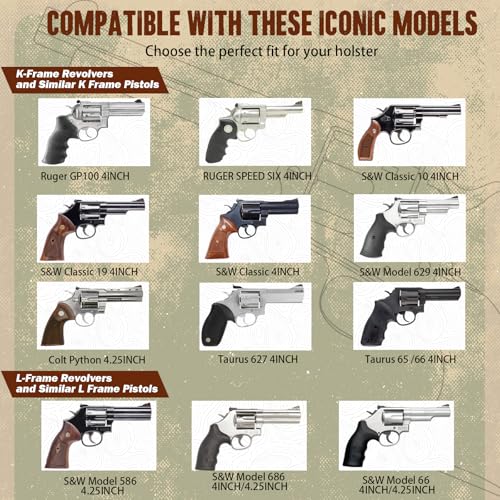 Premium Leather Revolver Holster for Ruger GP100 & Smith & Wesson Models, Ambidextrous, Adjustable Fit