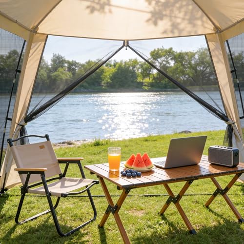 Ouwxim Beige Screen House Tent for Camping 8-10 Persons Portable Mesh Shelter