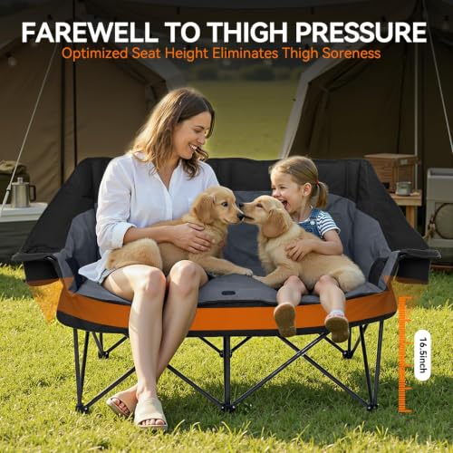 Huskfirm Oversized Double Camping Chair Black Padded Outdoor Seating