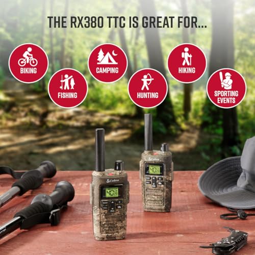 Cobra RX380 Walkie Talkies 2-Pack with Camo Variation, 40 Channels, Weather-Resistant