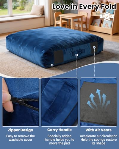 Kids Sensory Crash Pad 3.3FT Blue - Soft Foam Landing Mat for Play & Therapy
