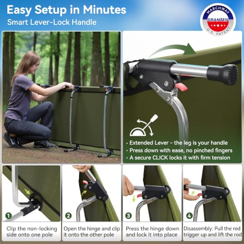 MARCHWAY Army Green Portable Folding Camping Cot Bed with Lever Lock, Lightweight