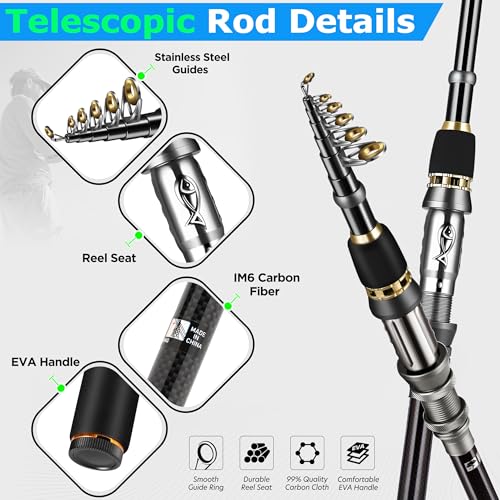 Telescopic Fishing Rod and Reel Combo Kit with Tackle Box - 2.1m