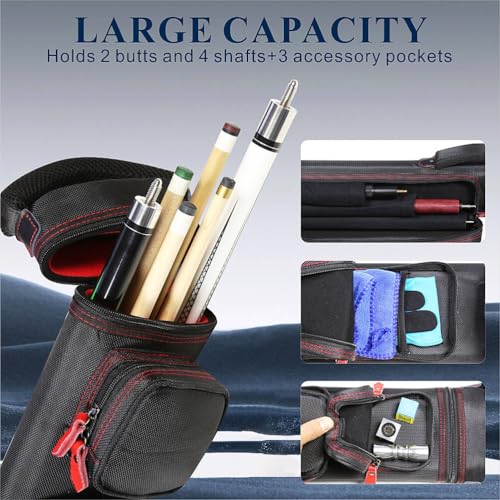 AMAZCHAT 2x4 Pool Cue Case Waterproof Dustproof Holds 2 Butts & 4 Shafts