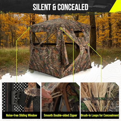 HUNTSEN 360° See-Through Portable Hunting Blind for 2-3 People - Lightweight, Dual Door, Floor Mat Included