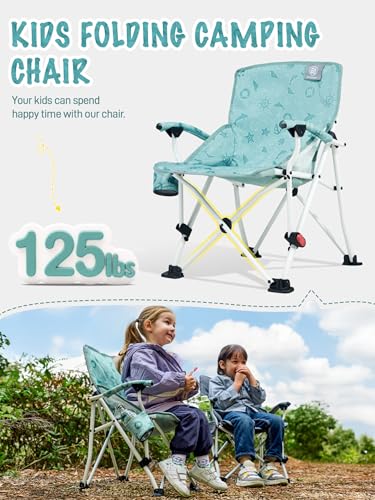 Kids Camping Chair with Cup Holder & Safety Lock - Dolphin Green, Portable, Supports 150lbs