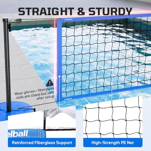 Blue LED Pool Volleyball Net Set with Glow Water Balls, Adjustable 15-32FT