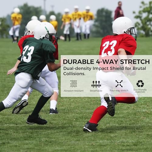 COOLOMG Youth Football Girdle with 7 Impact Pads, Black Large