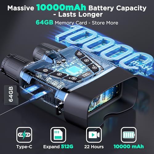 WASOCA Compact 4K Night Vision Goggles with 58MP Photos, 1968ft Range, 64GB, Rechargeable Battery