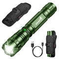 Rechargeable Tactical Flashlight with Hidden Strobe, Green Finish
