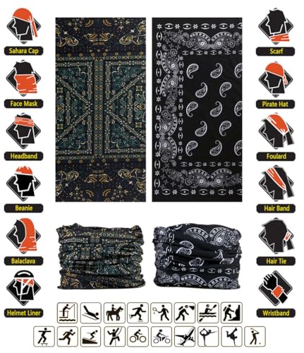 VANCROWN 9-Piece Headband Neck Gaiter Face Mask Bandana for Men Women - One Size
