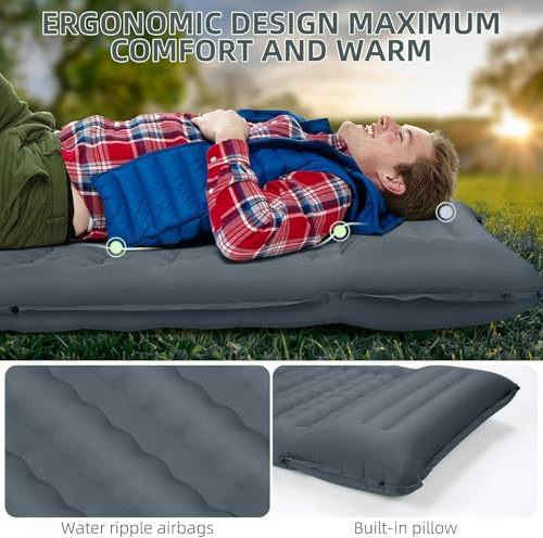 FNARMW Extra Thick Camping Sleeping Pad - 5 Inch Inflatable Mattress with Built-in Pillow & Foot Pump - Gray