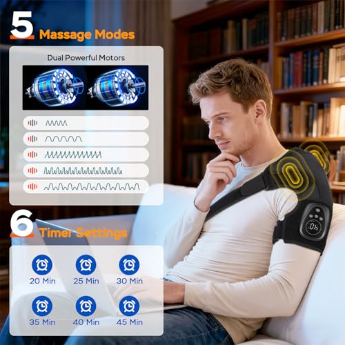 GINEKOO Left Red Light Heated Shoulder Wrap with Massage for Rotator Cuff Pain
