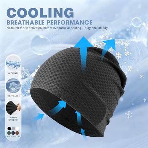 WTACTFUL 3-Pack Breathable Cooling Skull Cap for Men & Women - Black, Blue, Green