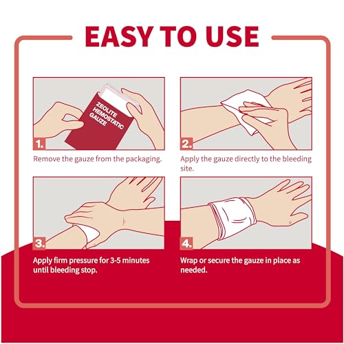 Hemostatic Gauze 3x4ft - Trauma Kit Quick Blood Clotting, 5 Pack - Emergency First Aid Supplies