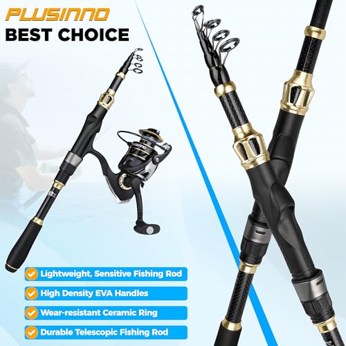 Plusinno Fishing Backpack with Rod & Tackle Boxes Waterproof Sling Bag for Fish Gear - Includes Rod Holder & Lures