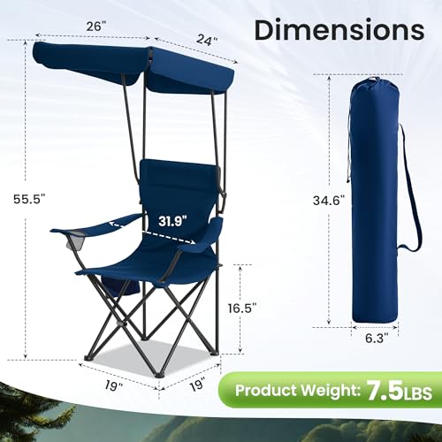 Foristrail Navy Blue 2-Pack Folding Camping Chairs with Canopies & Cup Holders