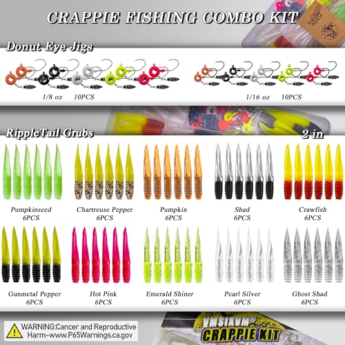 80 Pcs Crappie Jig Heads with Spinner & Ripple Tail Grubs - Scent Holder