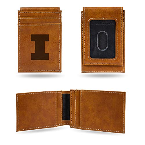 NCAA Laser Engraved Front Pocket Wallet - Illinois Fighting Illini Brown Slim