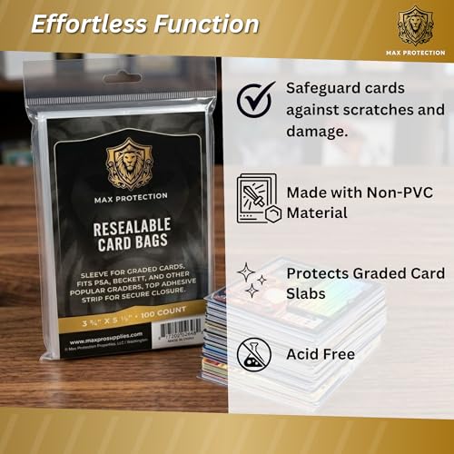 Max Protection Resealable Card Sleeves for PSA SGC BGS CGC Graded Cards - 100 Count