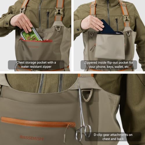 Men's Waterproof Breathable Fly Fishing Waders - Tan, 2X-Large, Stocking Foot
