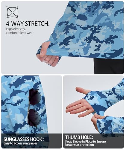 Men's Sun Protection Rash Guard Shirt Hoodie - X-Large Full Blue Sea