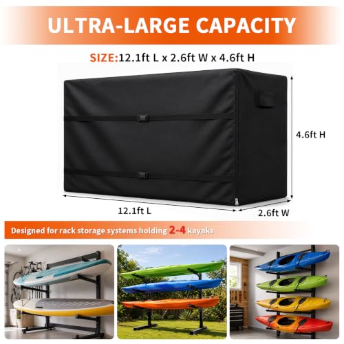 Kayak Rack Cover Waterproof 12ft for 2-4 Kayaks Canoes SUPs Surfboards