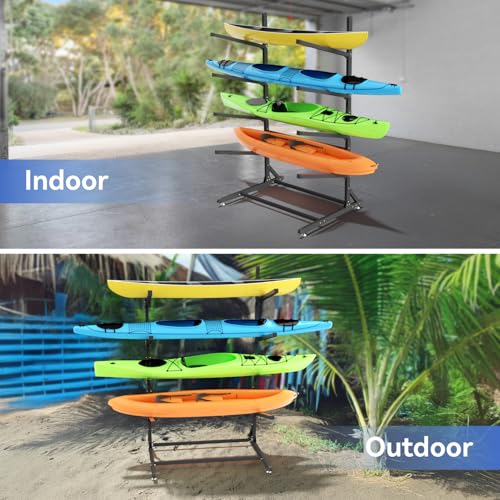 4-Level Heavy Duty Kayak Storage Rack - Adjustable & Weatherproof Stand for Kayaks, SUPs & Canoes
