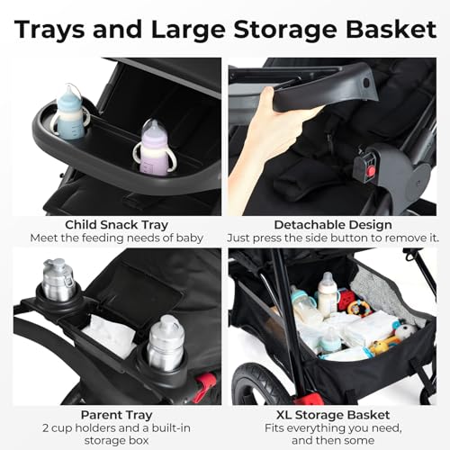 INFANS Foldable Jogging Stroller with Air-Filled Tires - Black, Adjustable Backrest