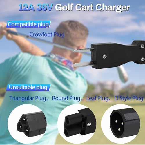 12 Amp 36 Volt Golf Cart Battery Charger for Yamaha EZGO (Lead-Acid) Club Car,12 Amp Smart Charger with Trickle Charge,Crowfoot Plug,36 Volt Golf cart Charger