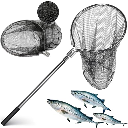 Heavy Duty Large Aluminum Landing Net with Telescoping Handle for Saltwater Fishing