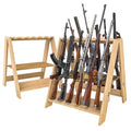 12-Slot Wooden Folding Gun Rack Stand with Accessory Storage - Portable & Durable