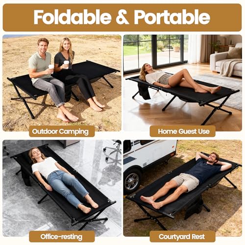 WEIDIORME Portable Camping Cot for Adults Black - Foldable Outdoor Bed