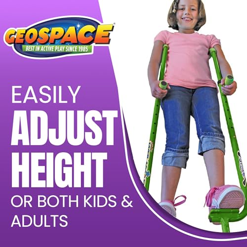 Geospace Adjustable Steel Stilts for Kids & Adults - Green, Height Up to 17 Inches