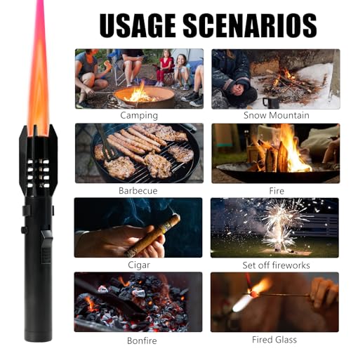 Butane Torch Lighter with Jet Flame, Refillable Cooking Torch for Grilling & Camping - Gifts for Men