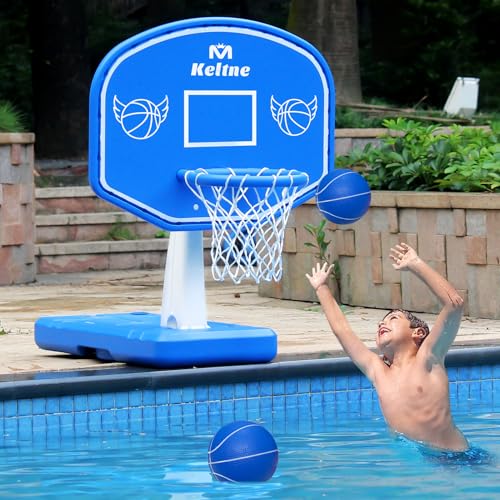 Blue Pool Basketball Hoop Set with 2 Balls & Pump for Kids & Teens