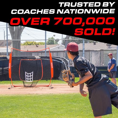 GoSports Red 7x7 ft Baseball & Softball Hitting & Pitching Net with Frame, Bag & Strike Zone