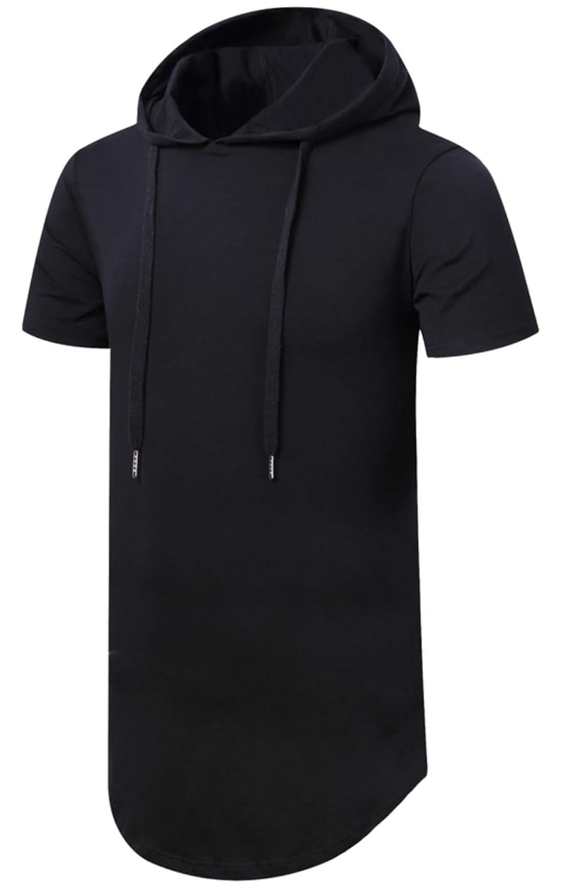 Aiyino Men's Short Sleeve Hooded T Shirt Lightweight Cotton Pullover Hoodie - Black XL