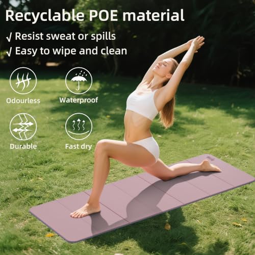Pink Foldable 1/2 Inch TPE Yoga Mat - Non Slip, Thick Pilates & Exercise Mat