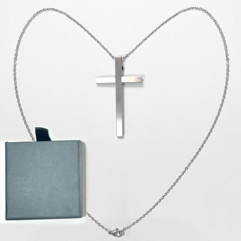 Self Defense Cross Necklace, 21 inch Chain, Stainless Steel Hidden Protection Tool with Safety Lock