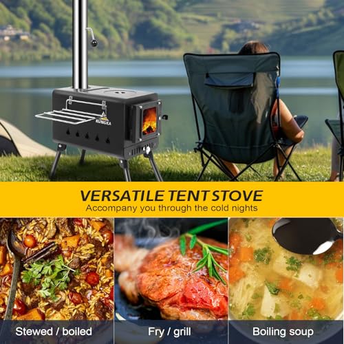 Portable Wood Burning Tent Stove with 7-Section Adjustable Chimney for Camping & Hunting