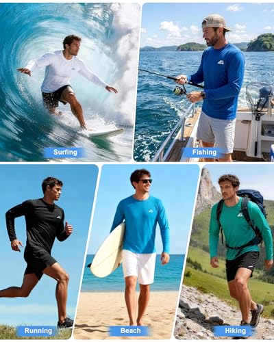 Men's UPF 50+ Long Sleeve Swim Shirt UV Sun Protection Rash Guard - Large, Gray