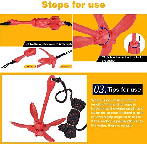 ISURE MARINE Kayak Anchor Kit 3.5 lb Folding Grapnel with 29.5 ft Rope – Red (Variation: Red)