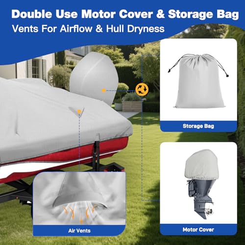 YimSting Warm Gray Waterproof Boat Cover 14-16 ft, 68" Beam, Heavy Duty