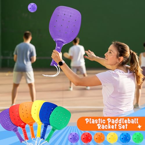 Lunmon 18-Piece Paddle Ball Set with Balls and Lanyards, 6 Colors, PE Equipment for Kids & Adults